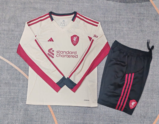 Kit Infantil Liverpool Away Manga Longa 25/26 - Bege