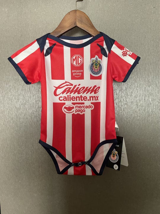 Body Bebê Infantil Chivas Guadalajara Home 25/26 .  - Branco e Vermelho